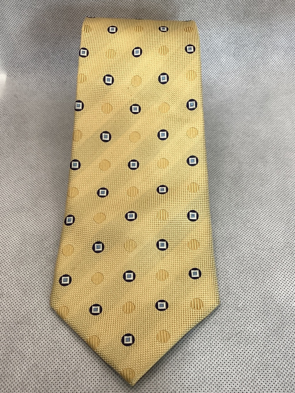 U.S. Polo Assn Yellow Silk Tie Blue Geometric Pattern Classic Mens Necktie